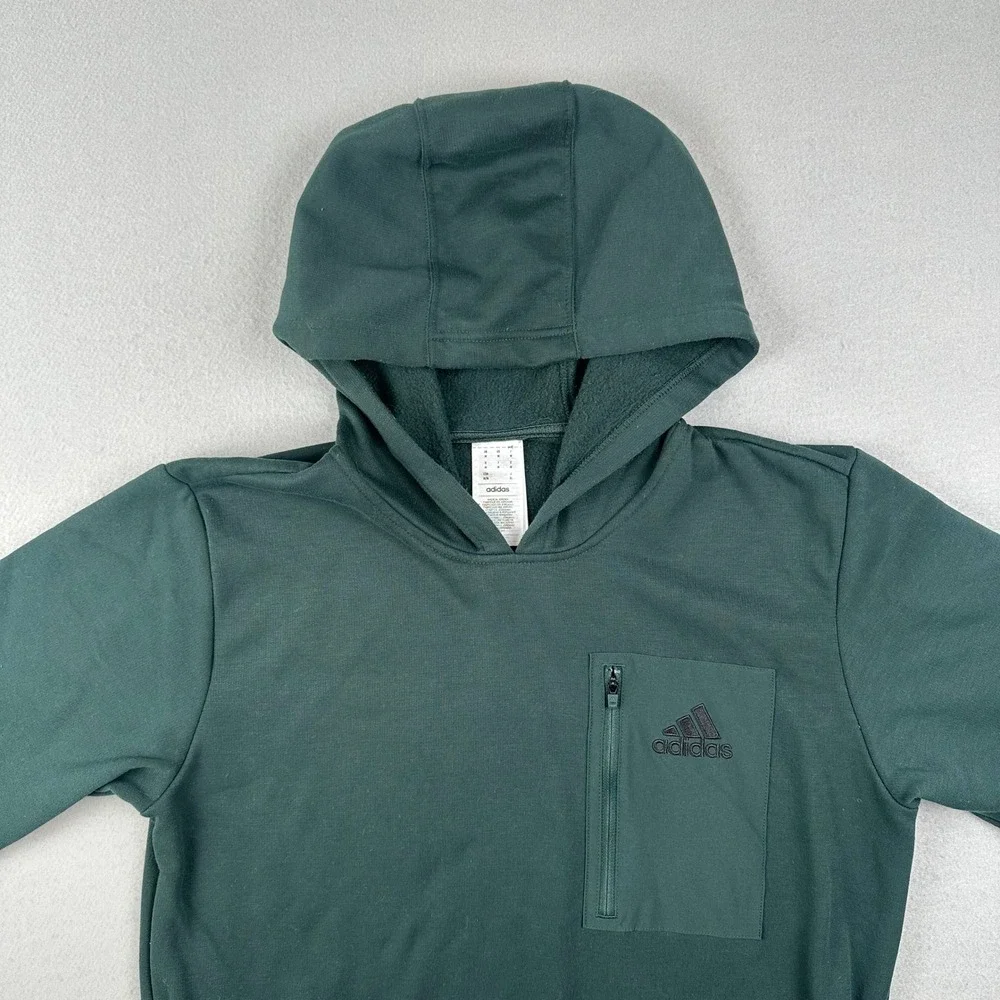 Adidas Hoodie Mens Medium Green Zip Chest Pocket Fleece Pullover JG8148